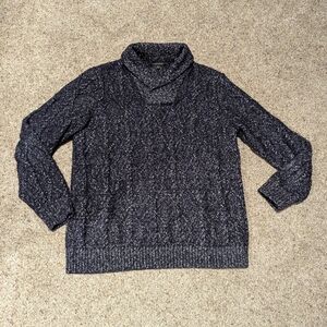 Cozy Knit Turtleneck Sweater -Blue and Gray, cotton and Yak very warm XL